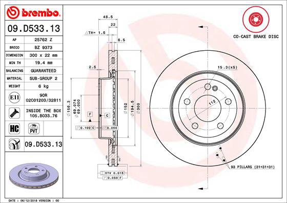 BREMBO brake disc 09. D533.13, set of 2 - Brake Disc