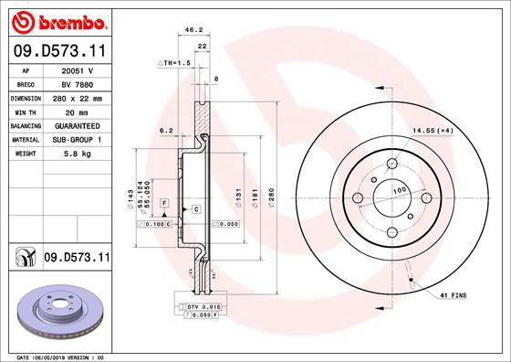 BREMBO brake disc 09. D573.11, set of 2 - Brake Disc
