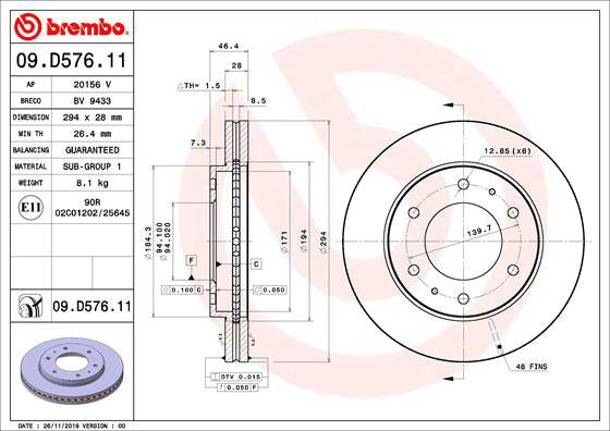 BREMBO brake disc 09. D576.11, set of 2 - Brake Disc