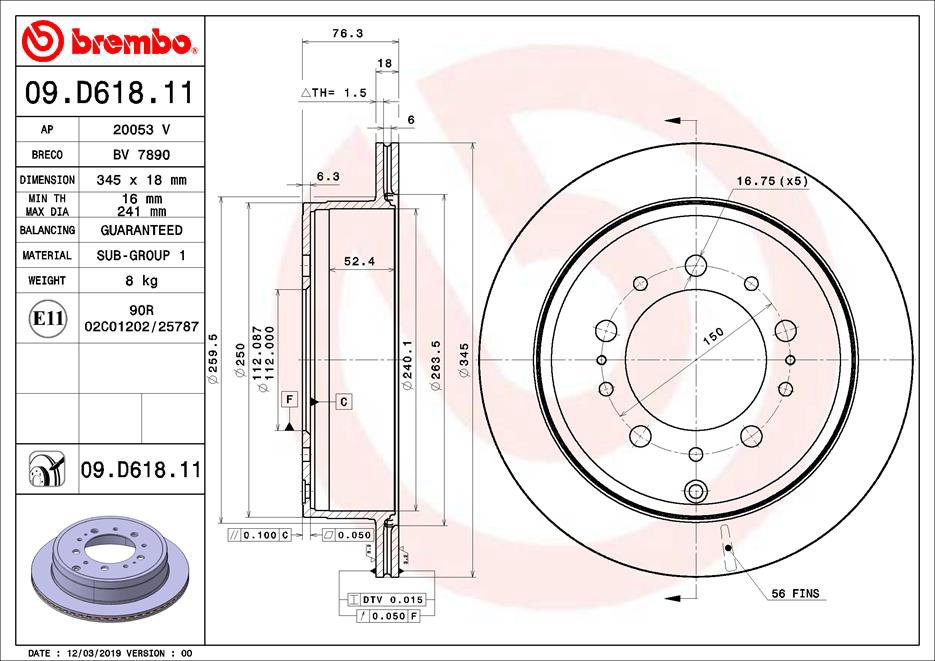 BREMBO brake disc 09. D618.11, set of 2 - Brake Disc