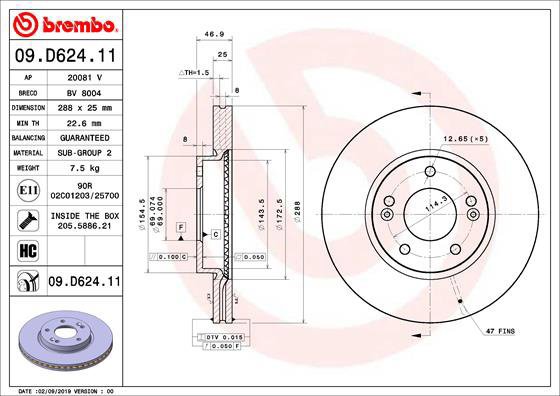 BREMBO brake disc 09. D624.11, set of 2 - Brake Disc