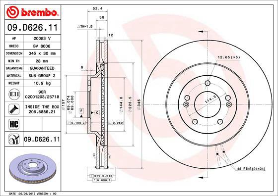 BREMBO brake disc 09. D626.11, set of 2 - Brake Disc