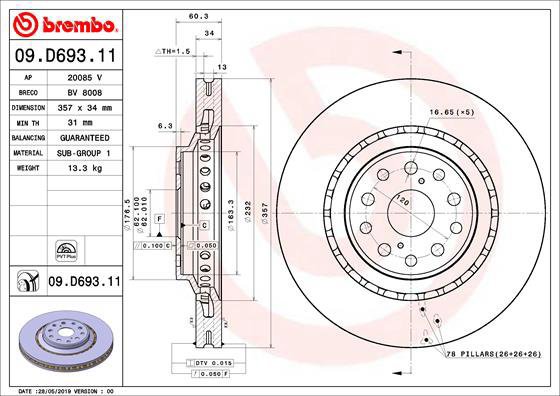 BREMBO brake disc 09. D693.11, set of 2 - Brake Disc