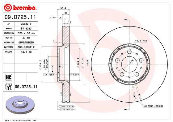 BREMBO brake disc 09. D725.11, set of 2 - Brake Disc