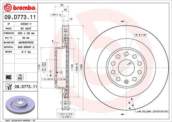 BREMBO brake disc 09. D773.11, set of 2 - Brake Disc