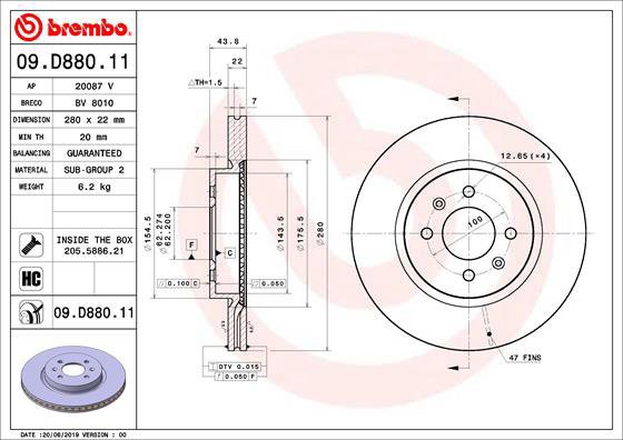 BREMBO brake disc 09. D880.11, set of 2 - Brake Disc