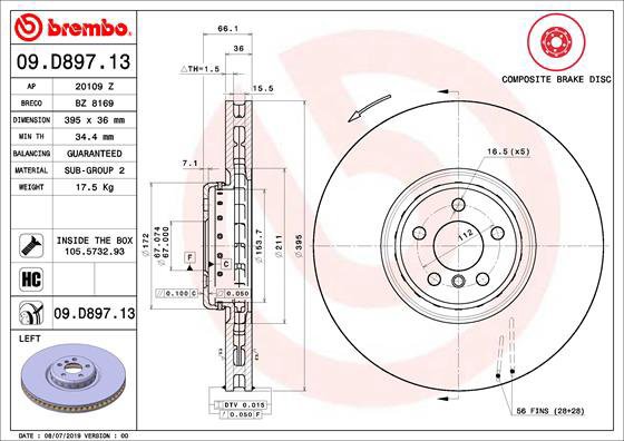 BREMBO brake disc 09. D897.13, set of 2 - Brake Disc