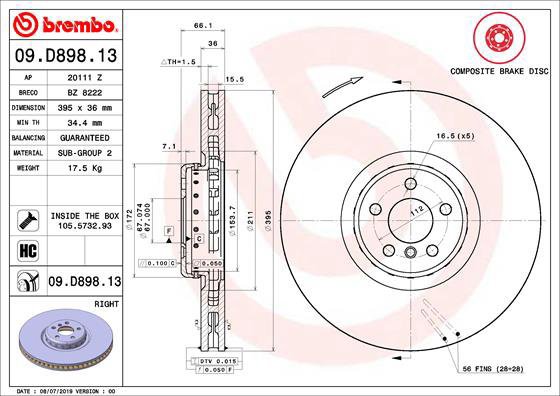 BREMBO brake disc 09. D898.13, set of 2 - Brake Disc
