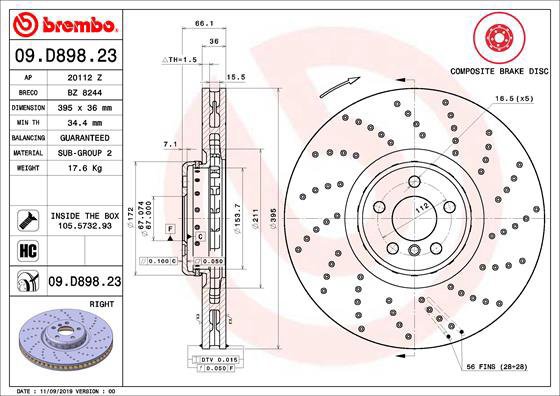 BREMBO brake disc 09. D898.23, set of 2 - Brake Disc