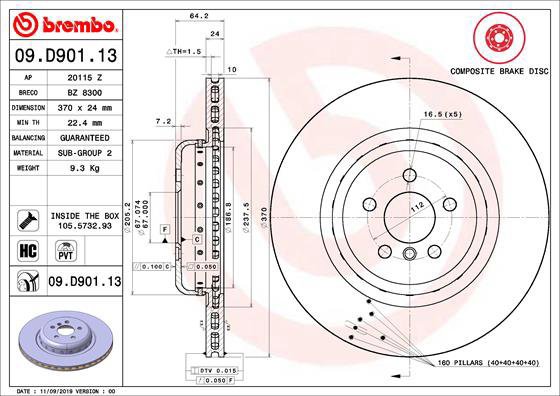 BREMBO brake disc 09. D901.13, set of 2 - Brake Disc