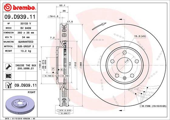 BREMBO brake disc 09. D939.11, set of 2 - Brake Disc
