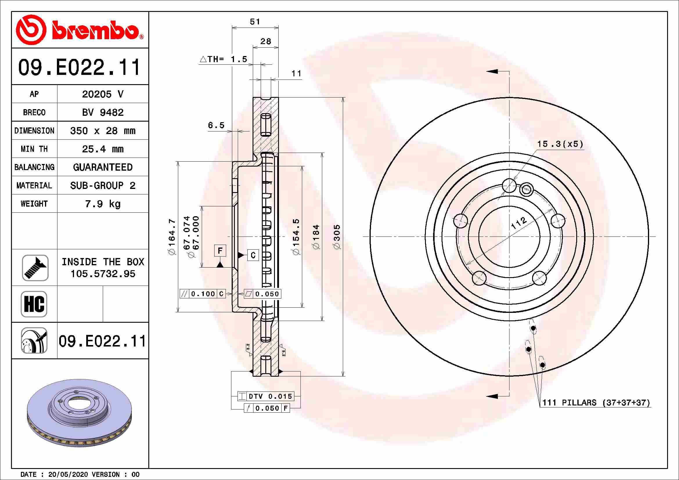 BREMBO brake disc 09. E022.11, set of 2 - Brake Disc