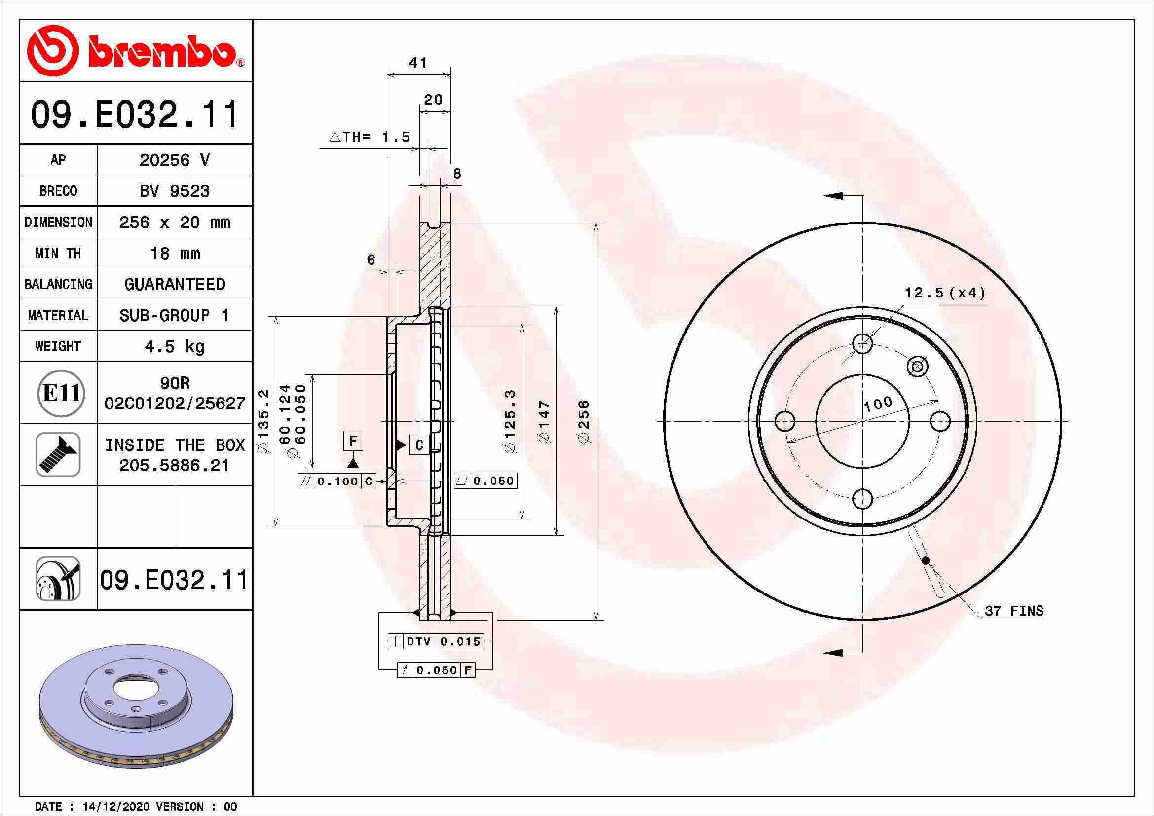 BREMBO brake disc 09. E032.11, set of 2 - Brake Disc