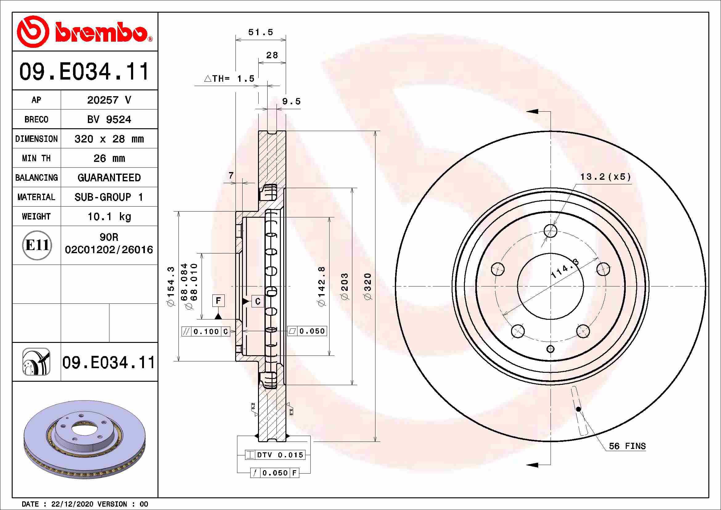 BREMBO brake disc 09. E034.11, set of 2 - Brake Disc