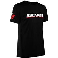 Escape6 Black unisex T-shirt with red and white logo on the chest and back, sizing. M - T-Shirt