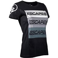 Escape6 Women's black T-shirt with grey logos on the chest and back, sizing. S - T-Shirt