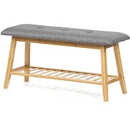 Shoe rack / bench, shelf, solid bamboo, natural shade, grey fabric N1012 - Shoe Rack