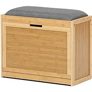 Shoe rack, solid bamboo, natural shade, grey fabric - Shoe Rack