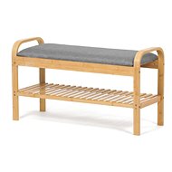 Shoe rack / stool, shelf, solid bamboo, natural shade, grey fabric N1016 - Shoe Rack