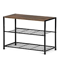 Shoe rack, 2 shelves, MDF, decor old wood sonoma, black metal - Shoe Rack