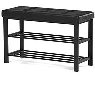 Shoe rack 2 shelves, upholstery black eco-leather, metal - black matt lacquer - Shoe Rack