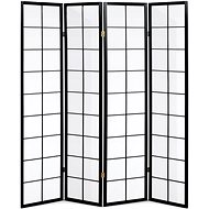 4-part wooden screen, solid spruce, white non-woven fabric, black matt lacquer - Room Divider
