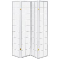 4-part wooden screen, solid spruce, white non-woven fabric, white matt lacquer - Room Divider