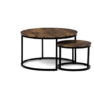 Coffee table, set of 2, MDF, old wood decor, black metal - Side Table