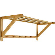 Wall shelf with hangers, solid bamboo natural shade - Shelf