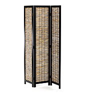 3-part wooden screen, solid spruce, black - Room Divider