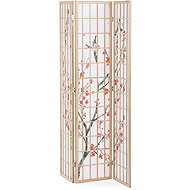 3-part wooden screen, solid spruce, white non-woven fabric, natural shade - Room Divider