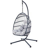 Garden armchair Zenio, artificial rattan anthracite, grey fabric upholstery - Hanging Chair