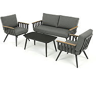 Garden set Verana, grey aluminium, polywood in wild oak, glass table top - Garden Furniture