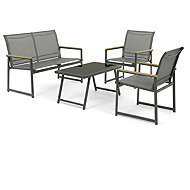 Garden set Cavon, grey metal, black tempered glass, polywood - Garden Furniture