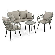 Garden set 1+1+2 Fiera, table o45,5, grey artificial rattan, black metal - Garden Furniture