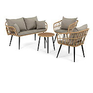 Garden set 1+1+2 Fiera, table o45,5, natural colour artificial rattan, black metal - Garden Furniture