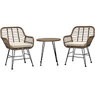 Balcony set Lugano, table + 2 chairs, metal, artificial rattan, beige fabric, polywood table top - Garden Furniture