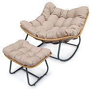 Garden rocking chair with footstool Hygga, cream fabric, gray metal, load capacity 120 kg - Garden Armchair