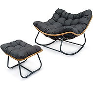 Garden rocking chair with footstool Hygga, gray fabric, gray metal, load capacity 120 kg - Garden Armchair