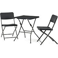 Zahradní set 1+2, stůl 60 × 60 cm, šedý plast, imitace ratanu, šedé kovové nohy - Garden Furniture