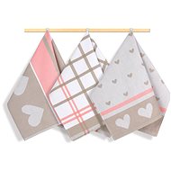 BELLATEX tea towel, set of 3, 50 × 70, 155 hearts pink, beige - Kitchen Towel