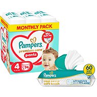 PAMPERS Premium Care Pants vel. 4 (94 ks) + PAMPERS Aqua Soft Touch 60 ks - Nappies