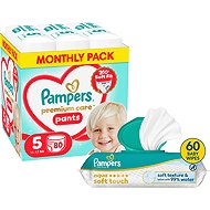PAMPERS Premium Care Pants vel. 5 (80 ks) + PAMPERS Aqua Soft Touch 60 ks - Nappies