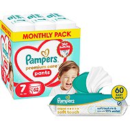 PAMPERS Premium Care Pants vel. 7 (62 ks) + PAMPERS Aqua Soft Touch 60 ks - Nappies