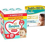 PAMPERS Premium Care Pants vel. 4 (124 ks) + PAMPERS Aqua Soft Touch 180 ks (3× 60 ks) - Nappies