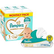 PAMPERS Premium Care vel. 1 (156 ks) + PAMPERS Aqua Soft Touch 60 ks - Disposable Nappies