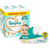 PAMPERS Premium Care vel. 2 (204 ks) + PAMPERS Aqua Soft Touch 60 ks - Disposable Nappies
