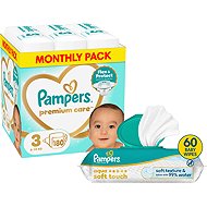 PAMPERS Premium Care vel. 3 (180 ks) + PAMPERS Aqua Soft Touch 60 ks - Disposable Nappies