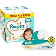 PAMPERS Premium Care vel. 5 (132 ks) + PAMPERS Aqua Soft Touch 60 ks - Disposable Nappies