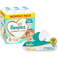 PAMPERS Premium Care vel. 6 (116 ks) + PAMPERS Aqua Soft Touch 60 ks - Disposable Nappies
